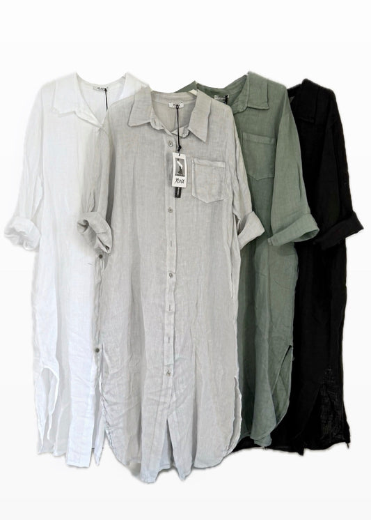 Hemdkleid aus Leinen mit Seitentaschen