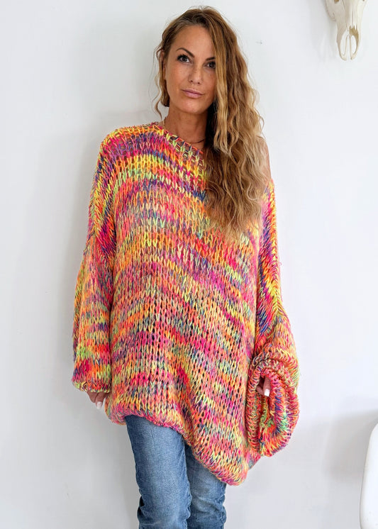 Regenbogen Grobstrick Pulli