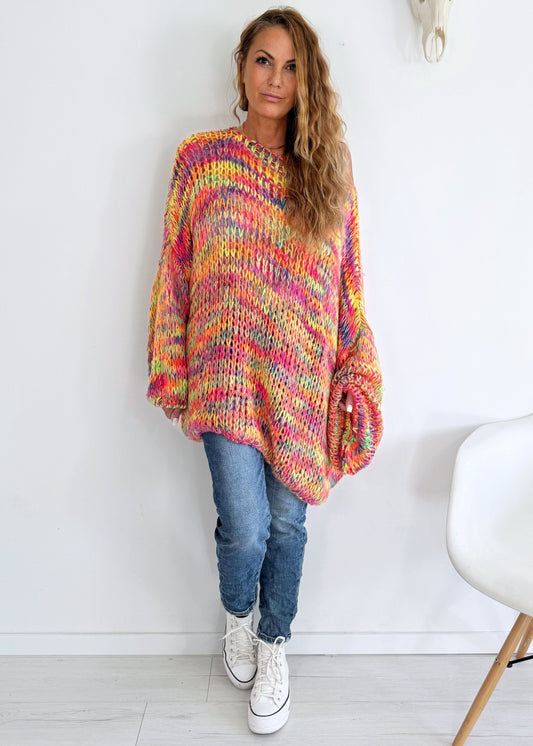 Regenbogen Grobstrick Pulli