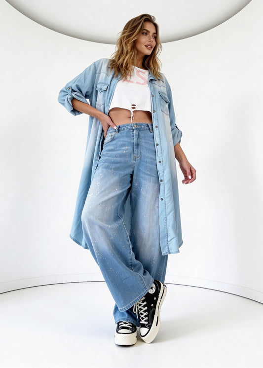 Lange wide leg Konfetti Jeans