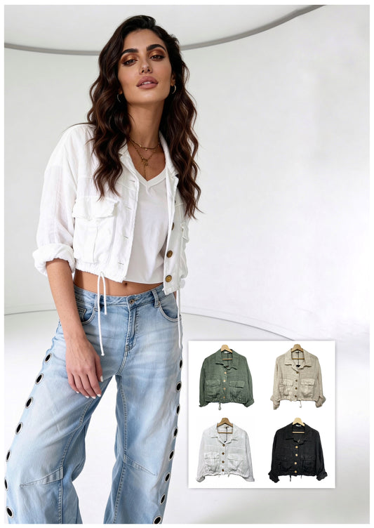 Crop Jacke aus Leinen