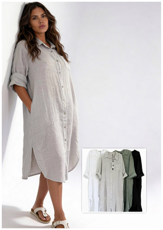 Hemdkleid aus Leinen mit Seitentaschen