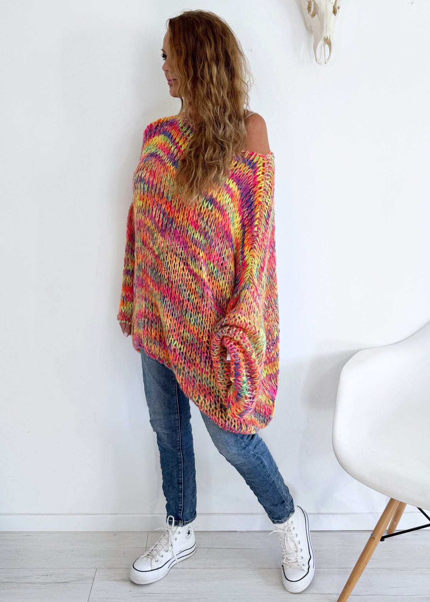 Regenbogen Grobstrick Pulli