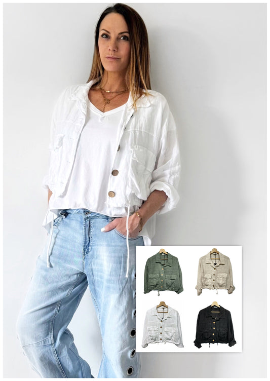 Cropped Jacke aus Leinen