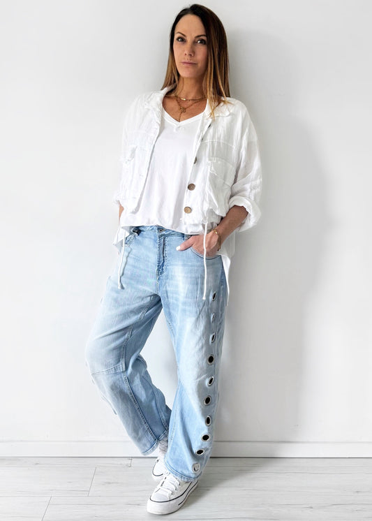 Cropped Jacke aus Leinen