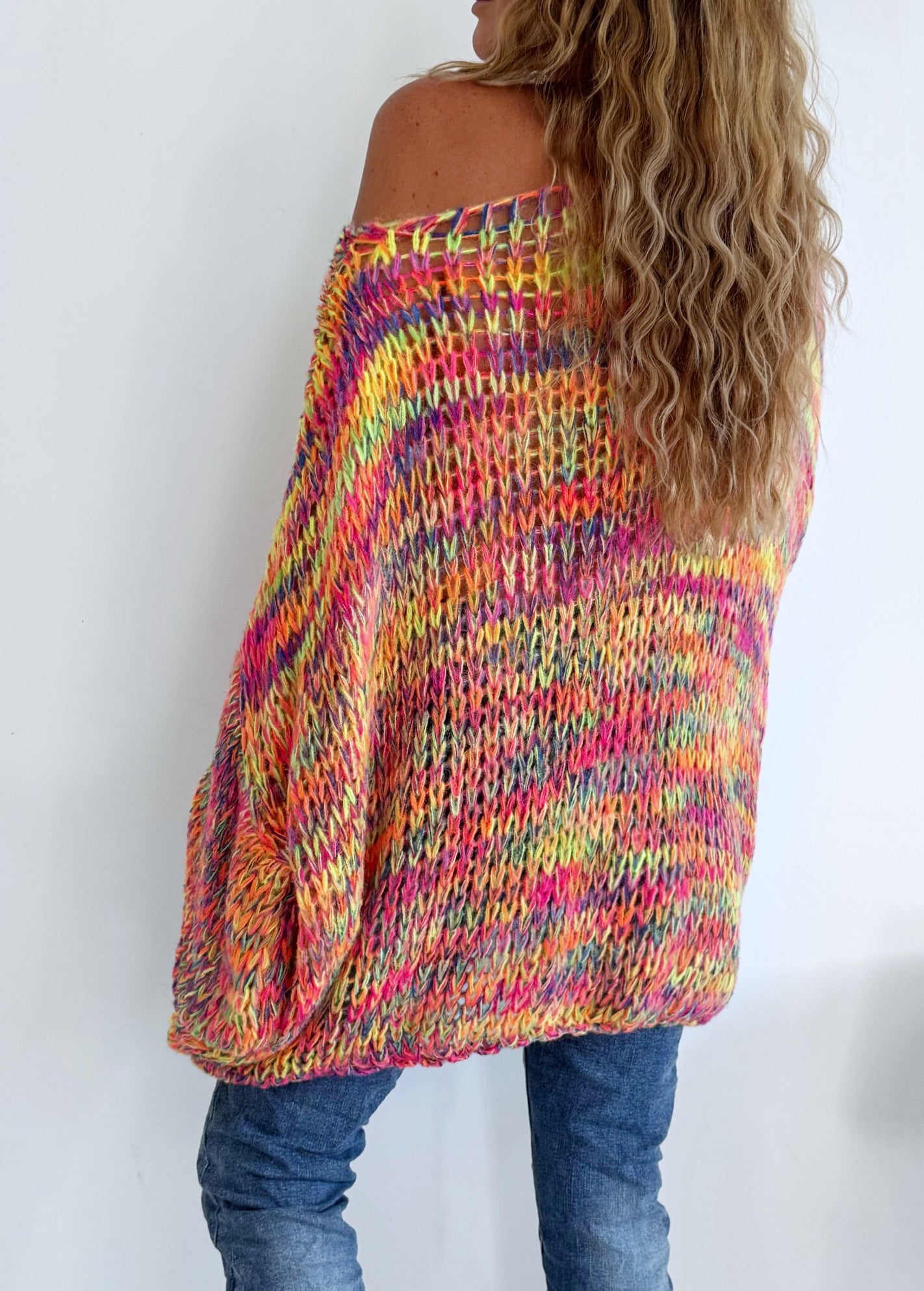 Regenbogen Grobstrick Pulli
