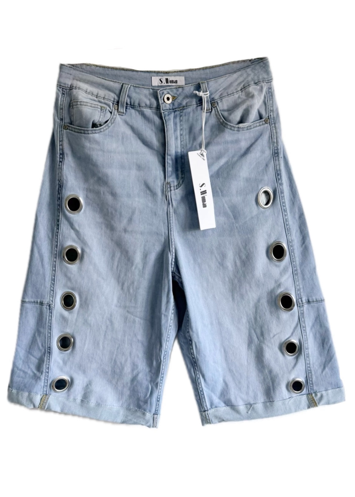 Kurze Button-Detail Barrel Jeans