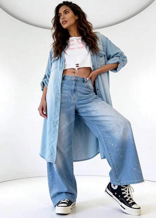 Lange wide leg Konfetti Jeans