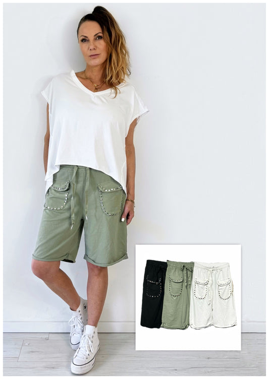 Baumwoll-Shorts mit Nieten-Details