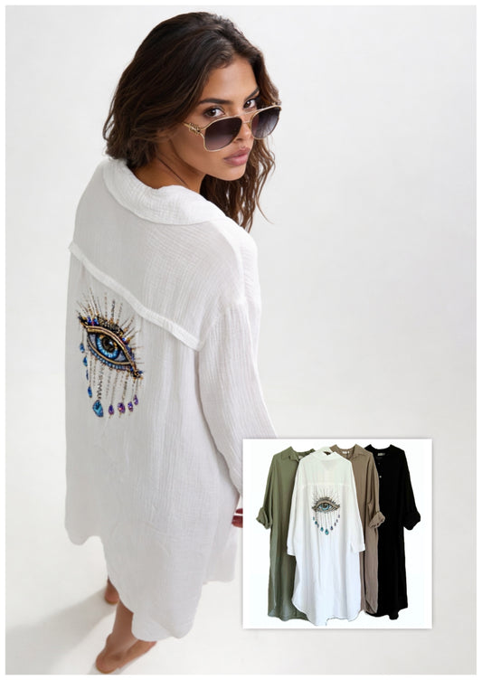 Mystik Karma Musselin Hemdkleid mit Strasssteinen